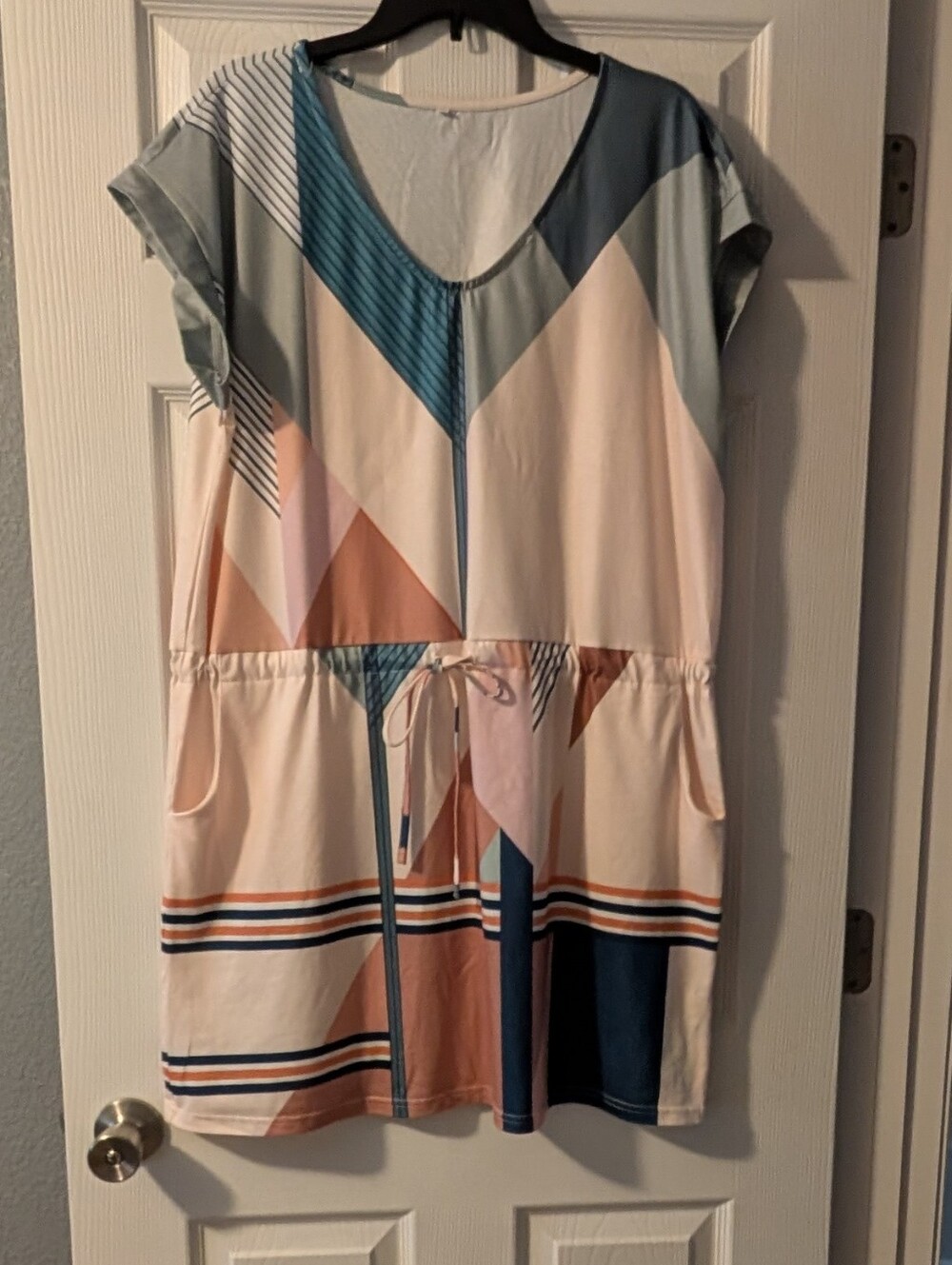 Geometric Print Drawstring Waist Women's Dress - Multi-Color